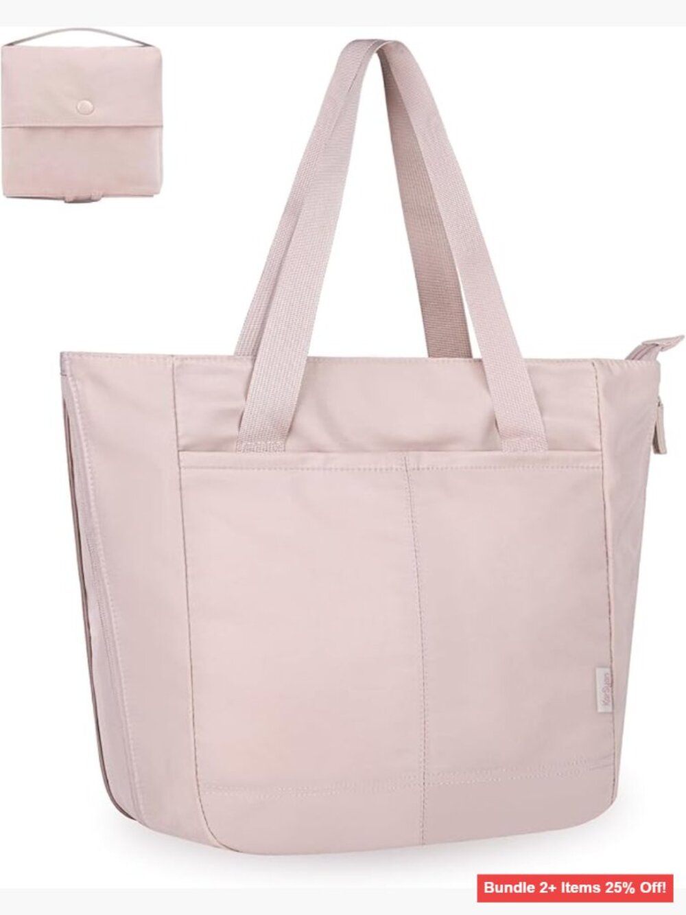 Large Foldable Tote Bag with Cup Holder, Zipper Pockets, Travel Shoulder Bag